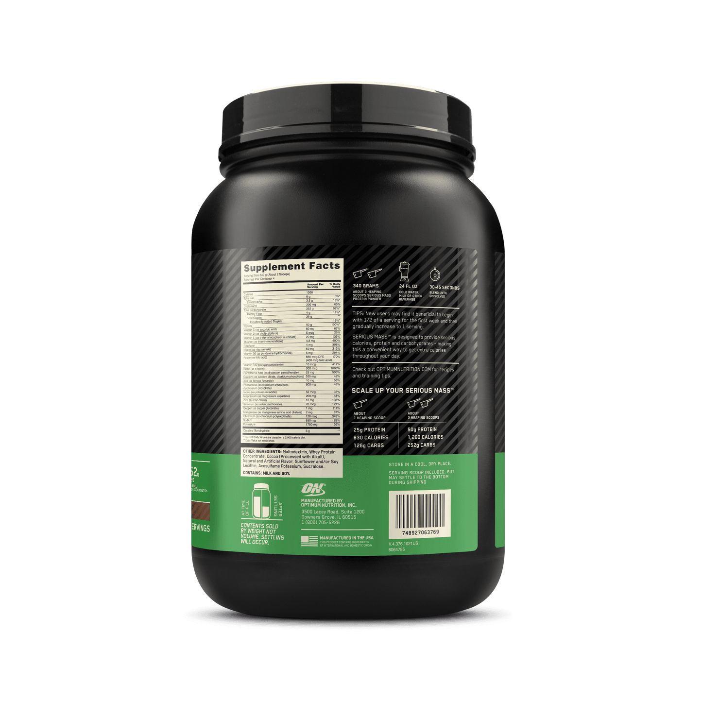 Serious Mass, Chocolate, Weight Gainer Protein Powder, Mass Gainer, 3 Lb