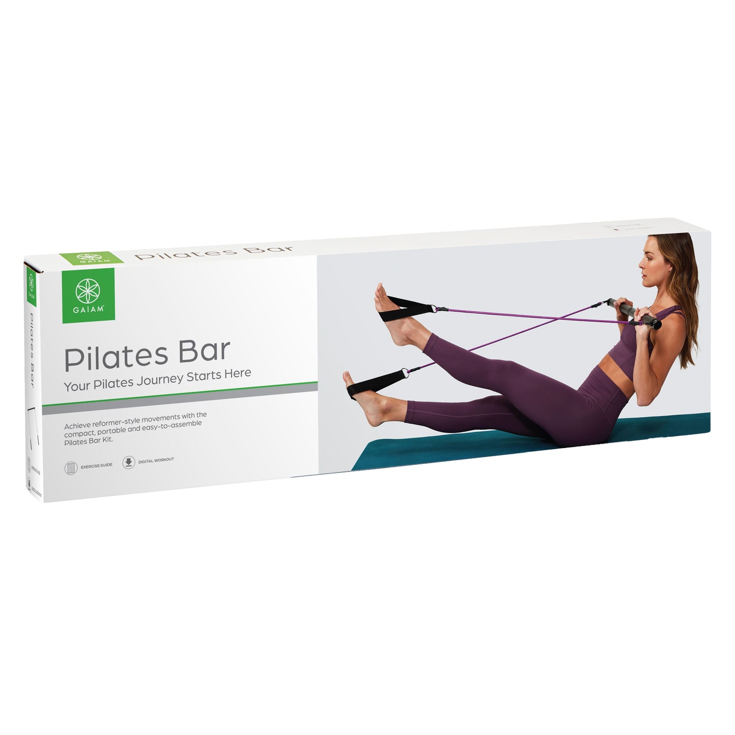 Pilates Bar Kit, 1 Bar with 2 Resistance Cords, Exercise & Fitness Accessories, 1 Set