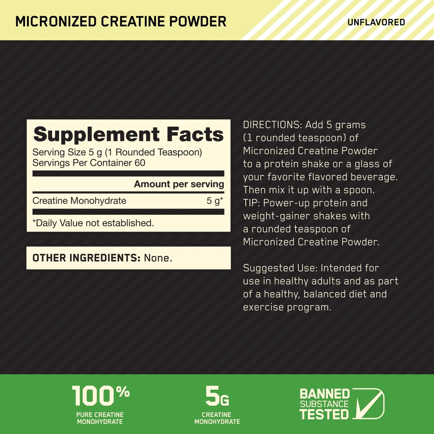 , Micronized Creatine Powder, Unflavored 60 Servings