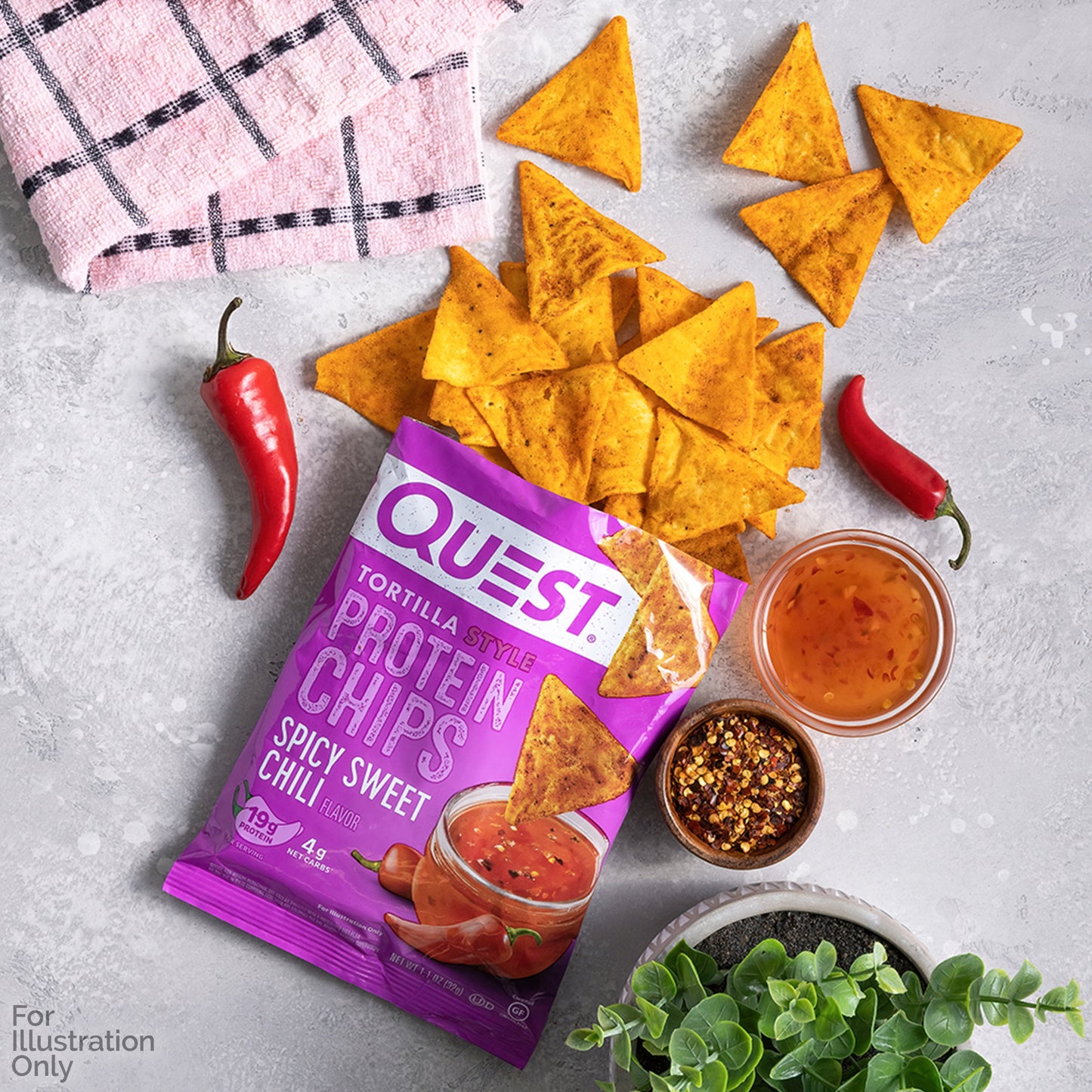 Quest Tortilla Style Protein Chips, Spicy Sweet Chili, High Protein, Baked, Gluten Free, 4 Count