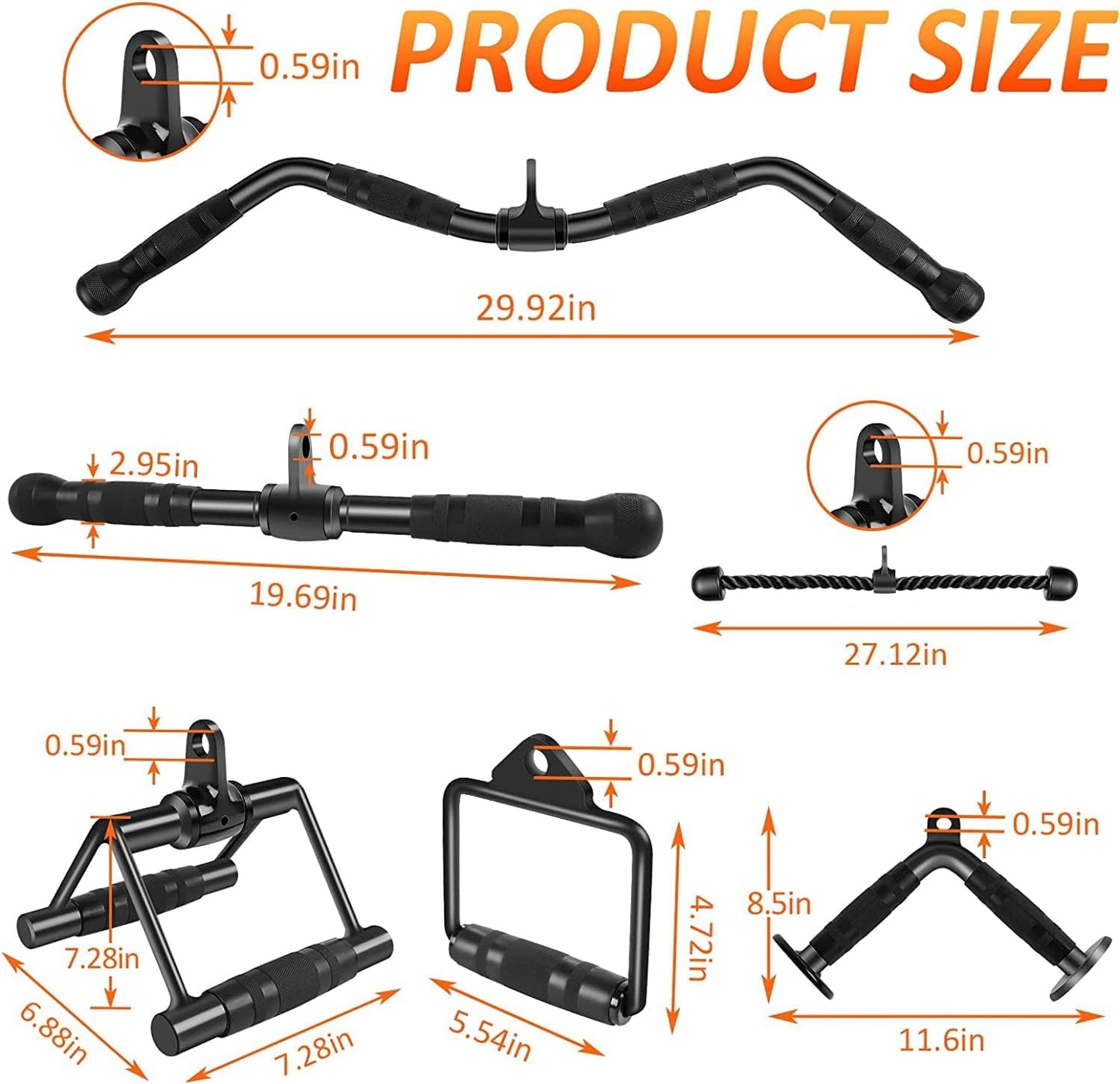 LAT Pulldown Bar Attachments, Cable Machine Accessories for Home Gym, Triceps Rope Pull down Equipment Weight Fitness & Power Exercise Set for Arm Strength Workout