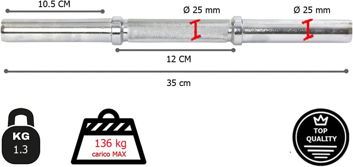 Barre Manubrio - Manubri Con Chiusure Incluse | Coppia O Singoli | Lunghezza 35 O 38 Cm | Ø Diametro Foro 25Mm | Carico Max 136 Kg