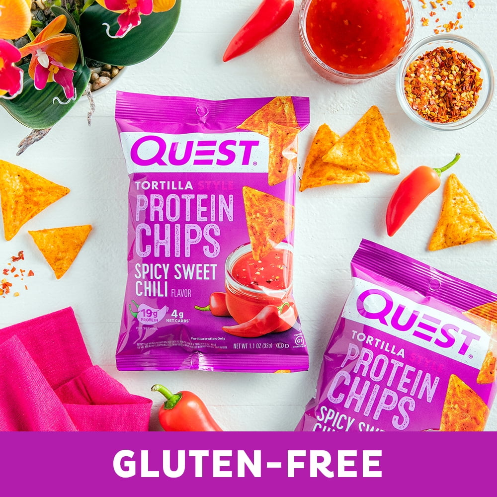 Quest Tortilla Style Protein Chips, Spicy Sweet Chili, High Protein, Baked, Gluten Free, 4 Count