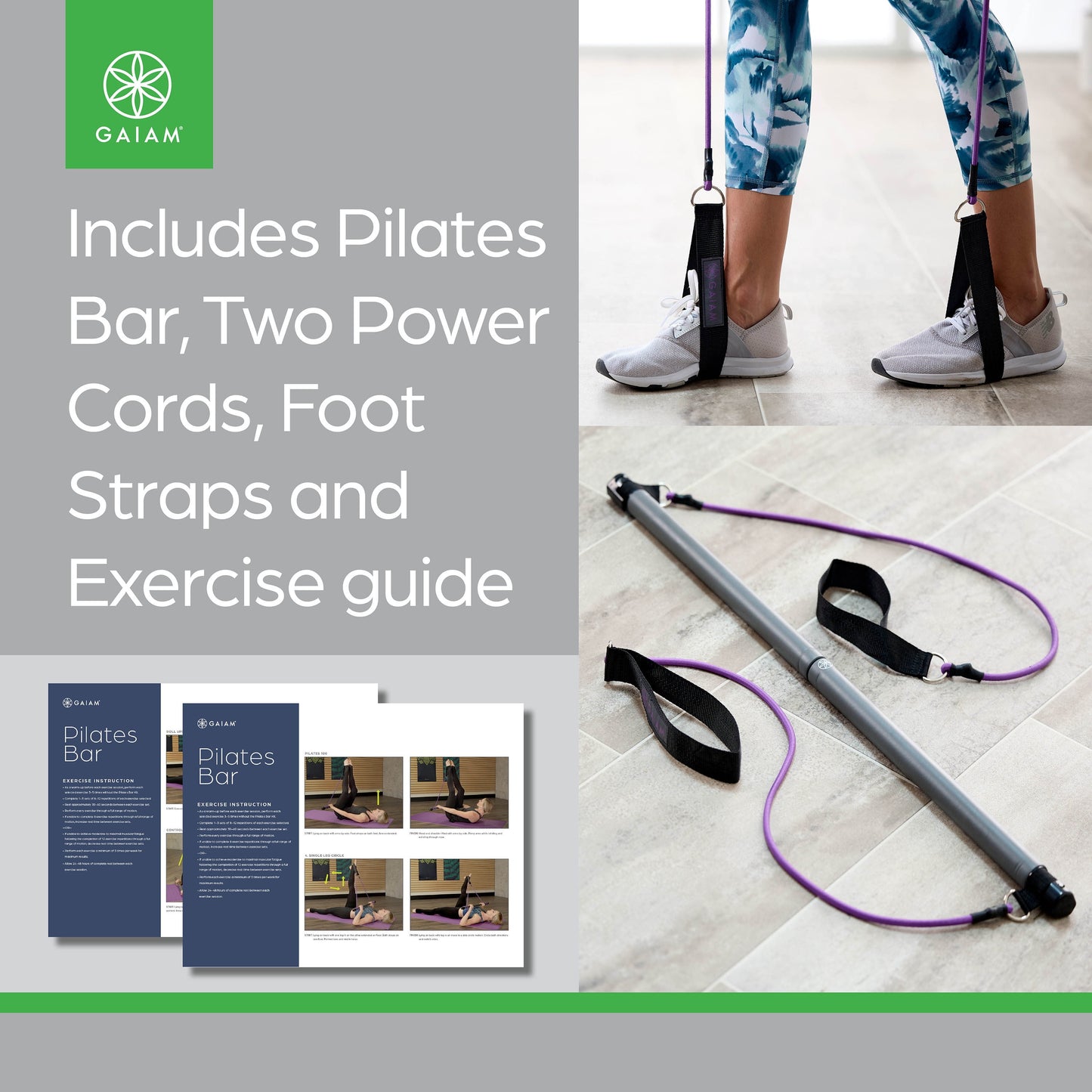 Pilates Bar Kit, 1 Bar with 2 Resistance Cords, Exercise & Fitness Accessories, 1 Set