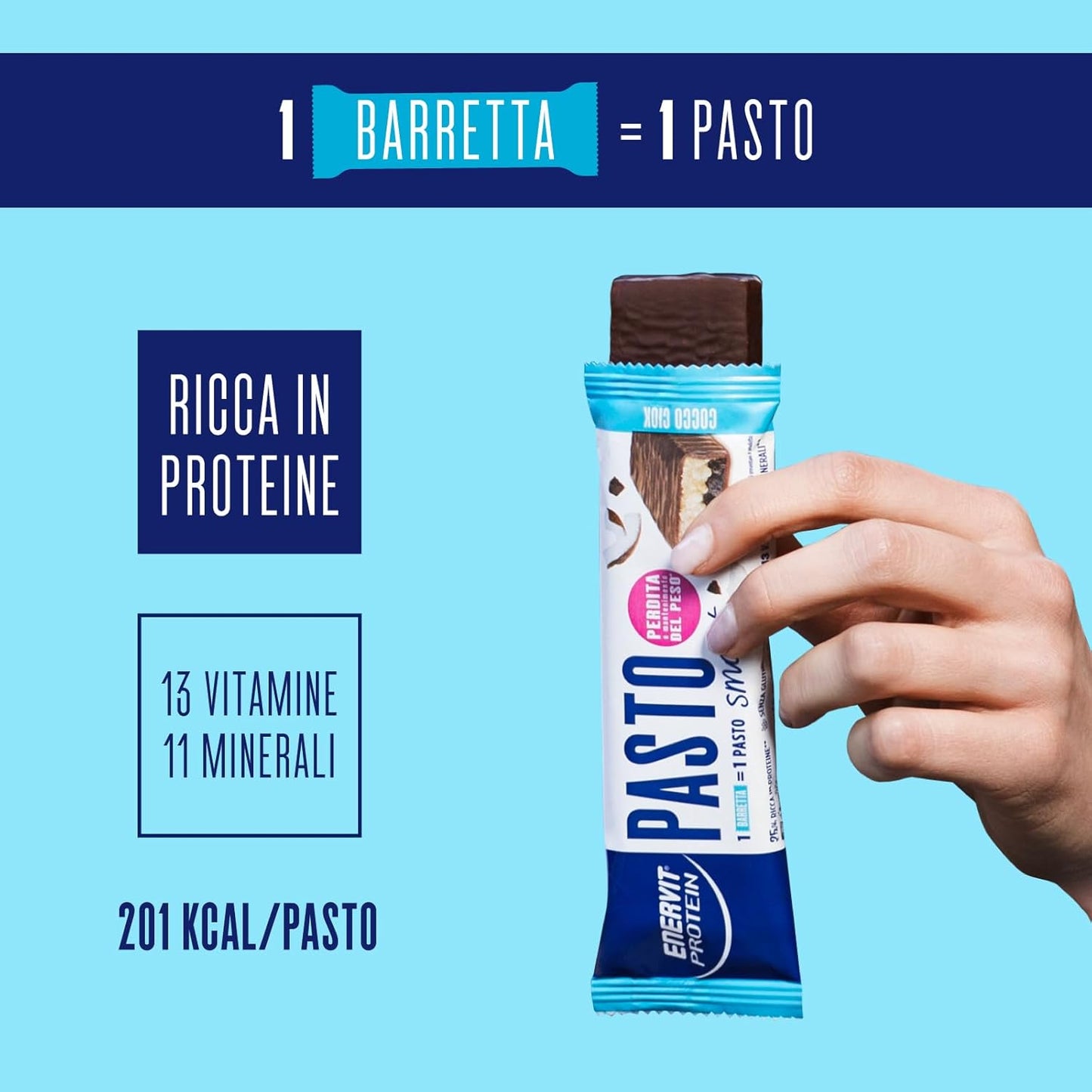 Protein Pasto Smart Cocco Ciok, Barretta Proteica Sostitutiva Del Pasto, Gusto Cocco E Cioccolato Fondente, per Il Controllo Del Peso, 1 Barretta=1 Pasto, Senza Glutine, 6 Barrette Da 55G