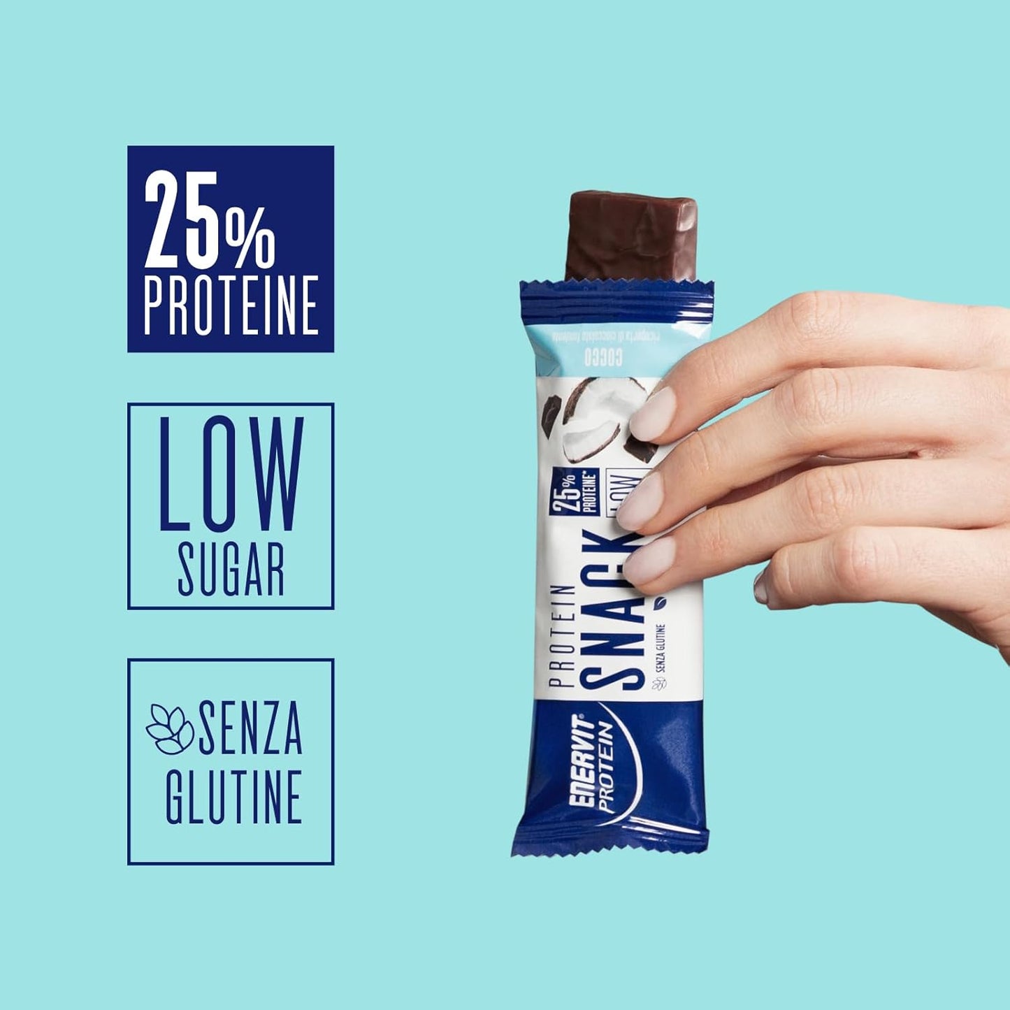 , Protein Snack Al Cocco E Cioccolato Fondente, Low Sugar, Cuore Morbido Al Cocco, Barrette Proteiche, per Il Controllo Del Peso, Ricche in Fibre, Senza Glutine, 8 Barrette Da 27G