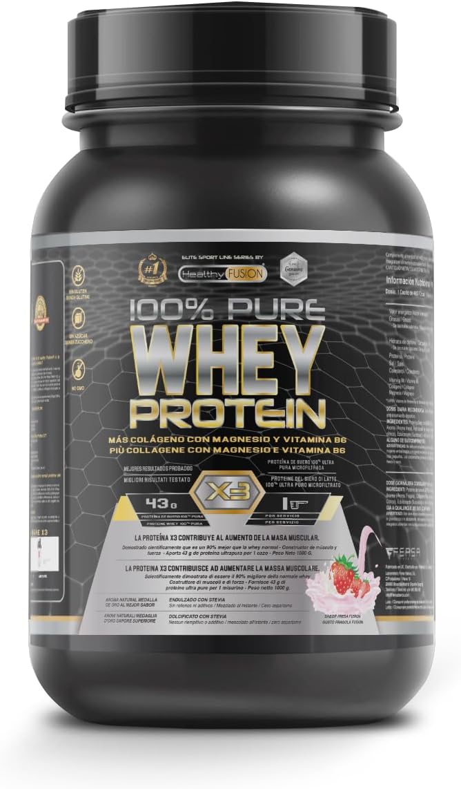 Whey Protein Isolate 100% Pura, Proteine Whey Isolate + Collagene + Magnesio, Proteine Del Siero Di Latte Isolate per Lo Sviluppo Muscolare, 30 Dosi Fragola 1000G