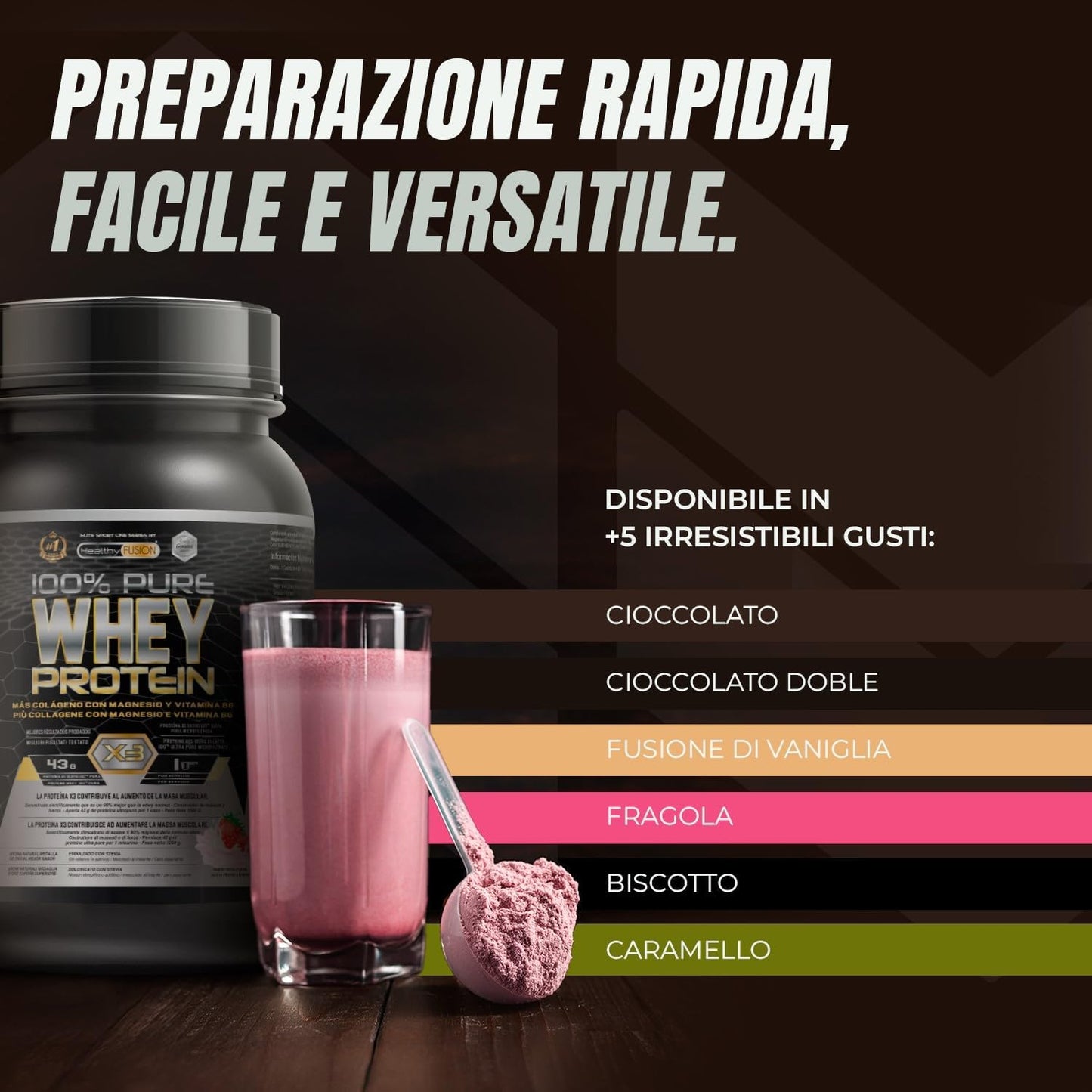 Whey Protein Isolate 100% Pura, Proteine Whey Isolate + Collagene + Magnesio, Proteine Del Siero Di Latte Isolate per Lo Sviluppo Muscolare, 30 Dosi Fragola 1000G