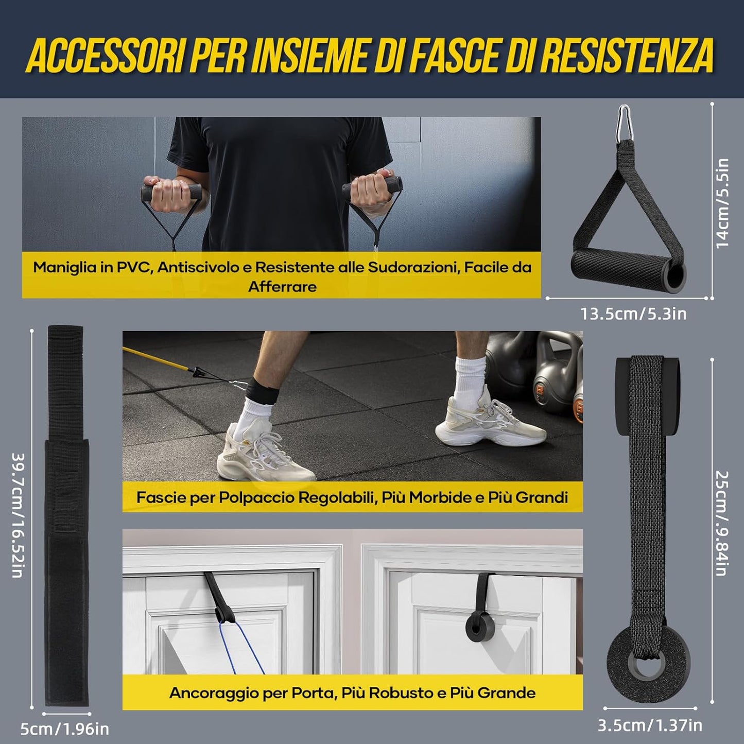 Elastici Fitness,5 Livelli Di Bande Elastico Palestra Elastiche Fitness Set Fasce Di Resistenza Con Maniglie,Cinturino Alla Caviglia,Ideale per Yoga,Pilates,Costruzione Muscolare