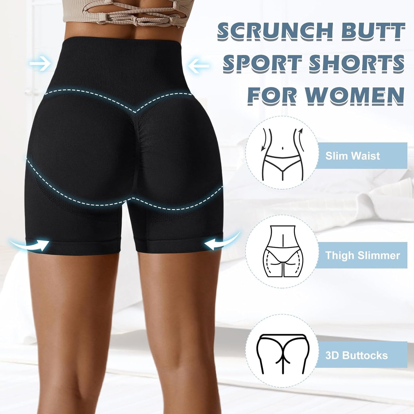 Pantaloncini Palestra Donna Push up Booty Shorts Sportivi Vita Alta Leggins Corti Collant Estivi Yoga Fitness Allenamento Jogging