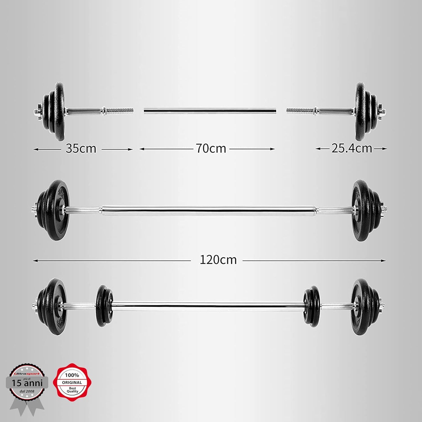 Jset Di Piastre, 4 Pesi per Manubri in Un Set, 15 Kg O 25 Kg, per Manubri E Bilancieri, Con Maniglie per Allenamento Libero, Set Completo in Metallo Da 30 KG