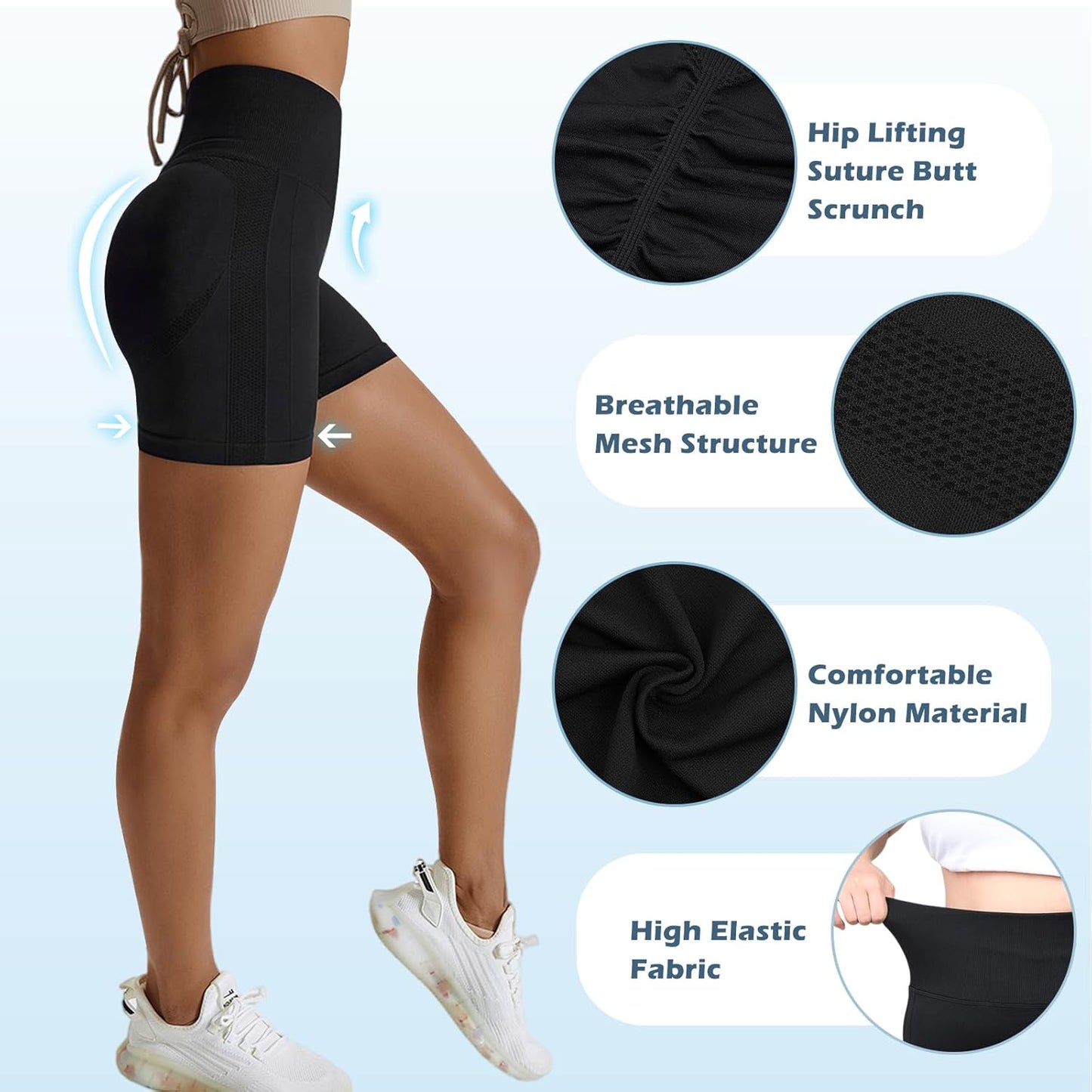 Pantaloncini Palestra Donna Push up Booty Shorts Sportivi Vita Alta Leggins Corti Collant Estivi Yoga Fitness Allenamento Jogging