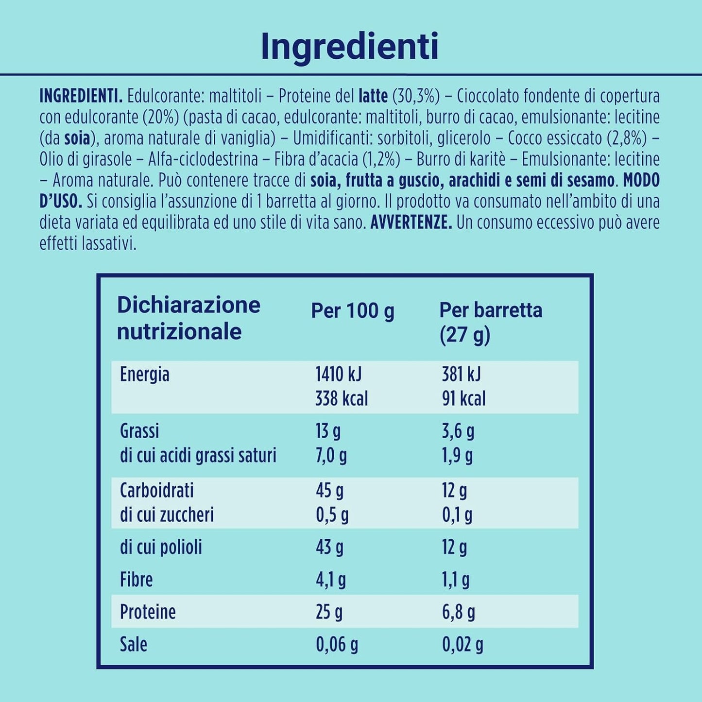 , Protein Snack Al Cocco E Cioccolato Fondente, Low Sugar, Cuore Morbido Al Cocco, Barrette Proteiche, per Il Controllo Del Peso, Ricche in Fibre, Senza Glutine, 8 Barrette Da 27G
