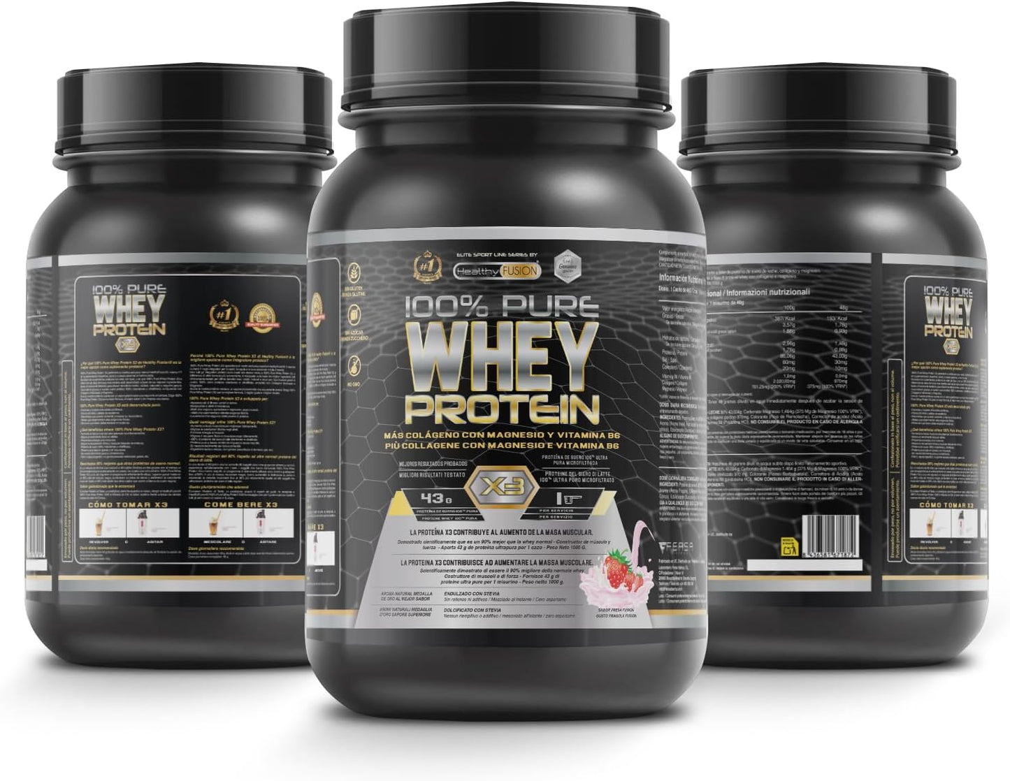 Whey Protein Isolate 100% Pura, Proteine Whey Isolate + Collagene + Magnesio, Proteine Del Siero Di Latte Isolate per Lo Sviluppo Muscolare, 30 Dosi Fragola 1000G