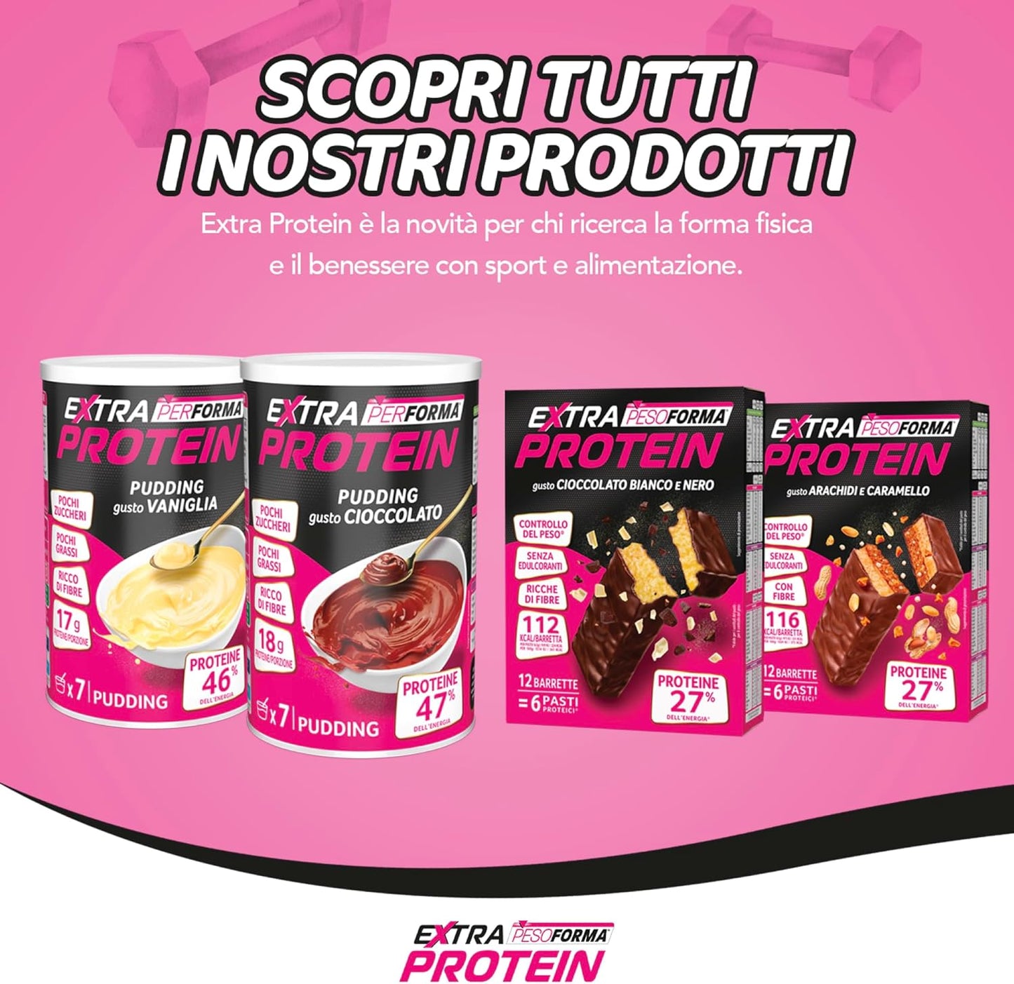 EXTRA PROTEIN, Barrette Proteiche Al Gusto Arachidi E Caramello, Pasto Sostitutivo Con Vitamine E Minerali, per Il Controllo Del Peso, Confezione Da 12 Barrette, 372 G