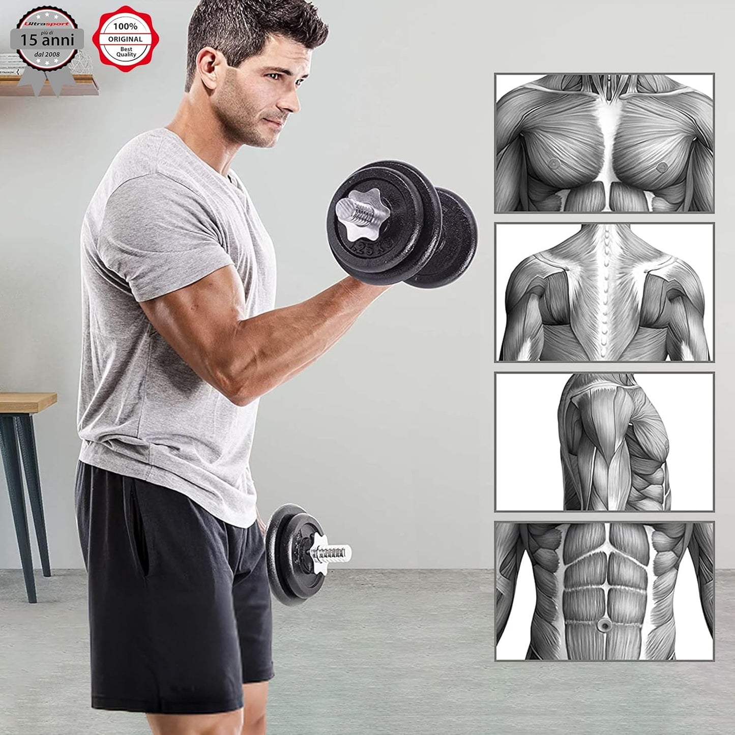 Jset Di Piastre, 4 Pesi per Manubri in Un Set, 15 Kg O 25 Kg, per Manubri E Bilancieri, Con Maniglie per Allenamento Libero, Set Completo in Metallo Da 30 KG