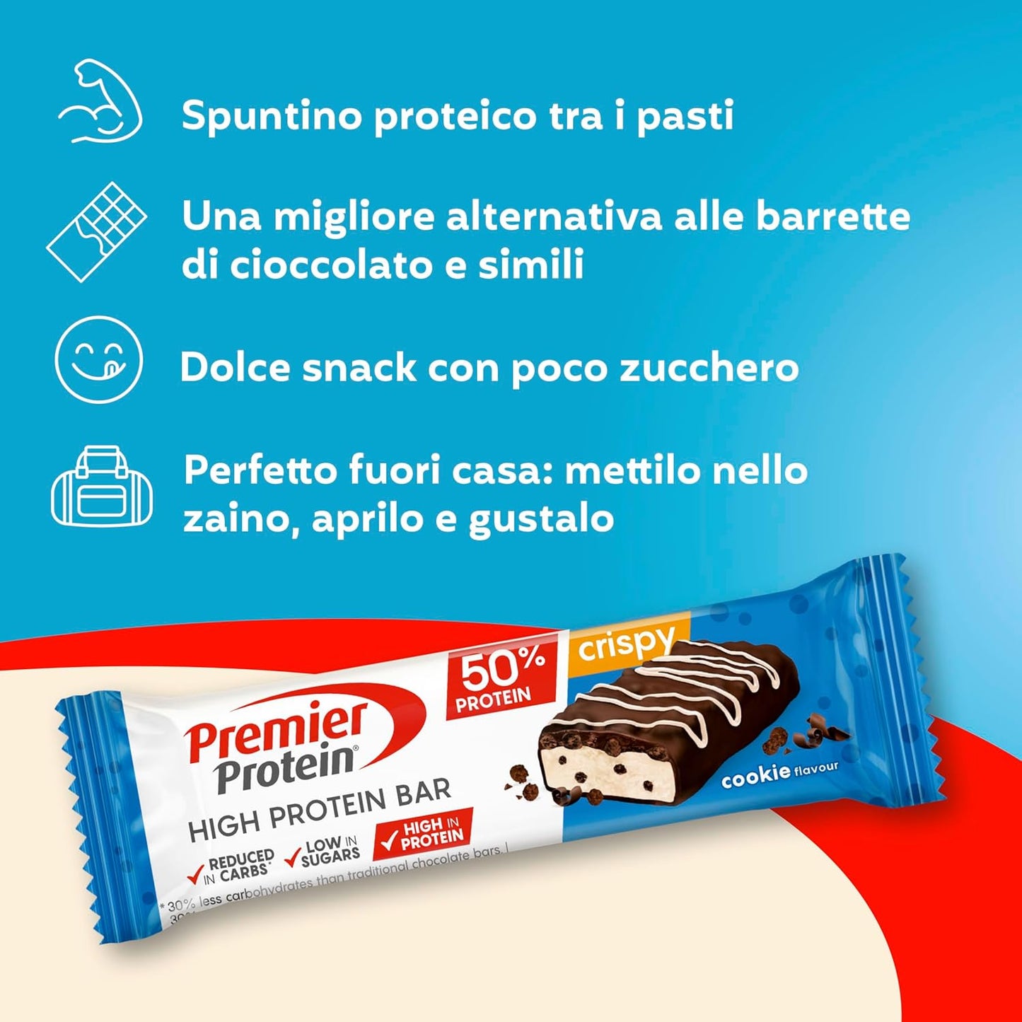 High Protein Bar Crispy Cookie 16X40G - Barretta Ad Alto Contenuto Proteico E a Basso Contenuto Di Zuccheri + Senza Olio Di Palma
