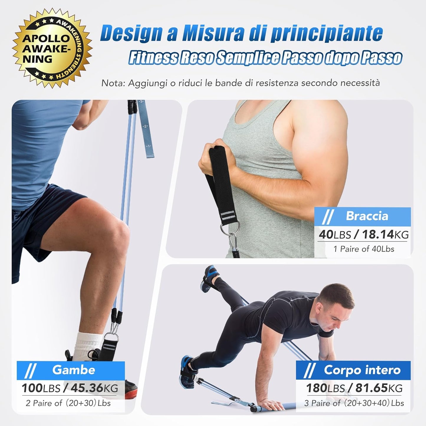 Barra per Pilates, Barra Di Elastici Fitness Con 4/6 Elastico in Lattice Naturale 50-360 O 30-240 O 30-140 O 20-180Lbs E Video Di Esercizi, Adatto All’Allenamento in Famiglia