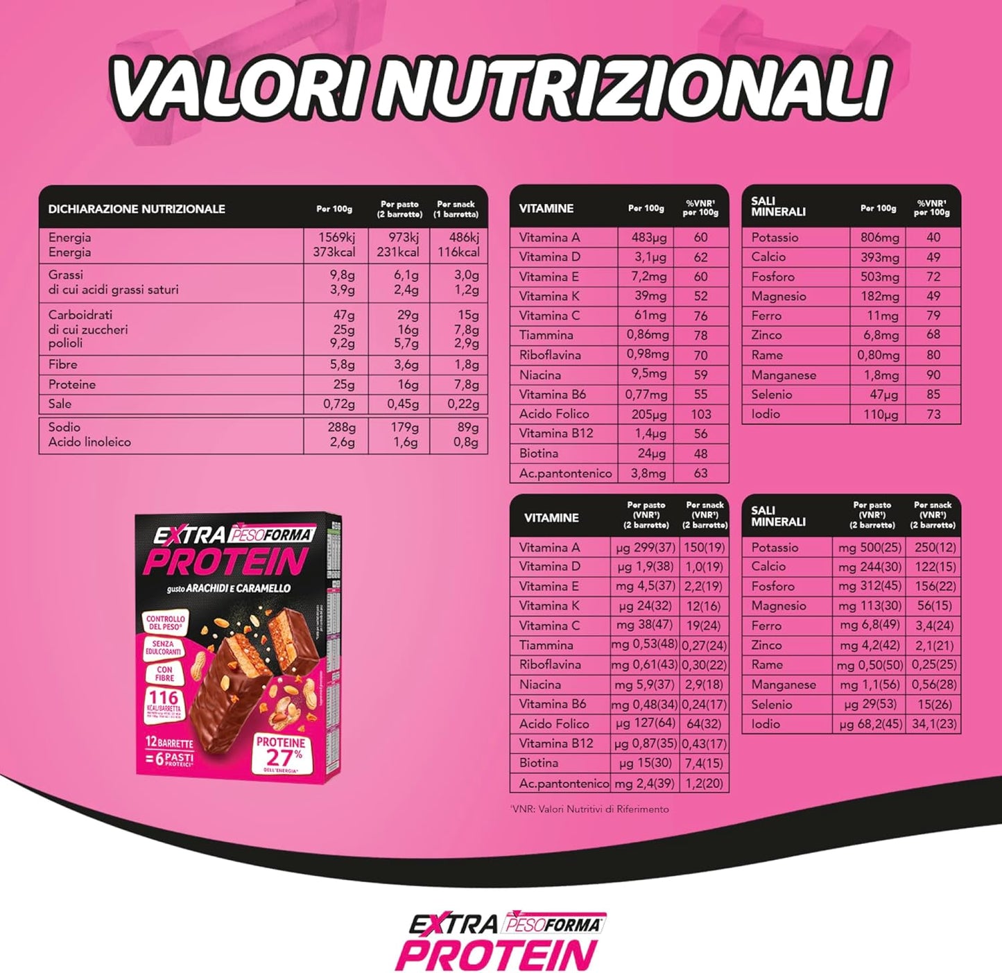 EXTRA PROTEIN, Barrette Proteiche Al Gusto Arachidi E Caramello, Pasto Sostitutivo Con Vitamine E Minerali, per Il Controllo Del Peso, Confezione Da 12 Barrette, 372 G