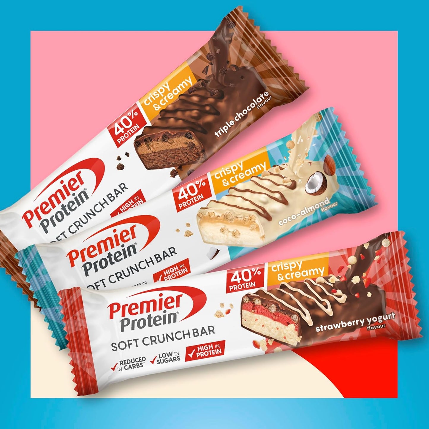 Soft Crunch Bar 40% Protein Coco-Almond 12X40G - Alto Contenuto Di Proteine E Basso Contenuto Di Zuccheri + Basso Contenuto Di Carboidrati + Senza Olio Di Palma