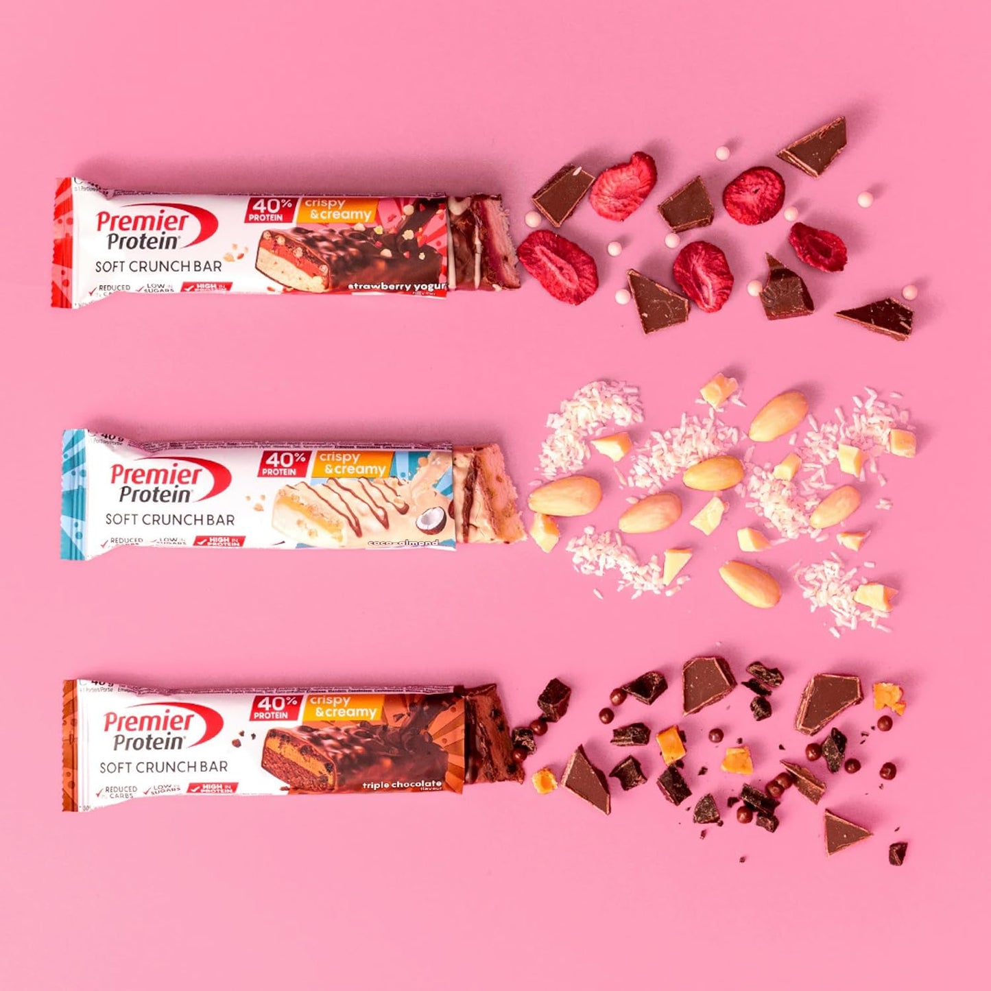 Soft Crunch Bar 40% Protein Coco-Almond 12X40G - Alto Contenuto Di Proteine E Basso Contenuto Di Zuccheri + Basso Contenuto Di Carboidrati + Senza Olio Di Palma