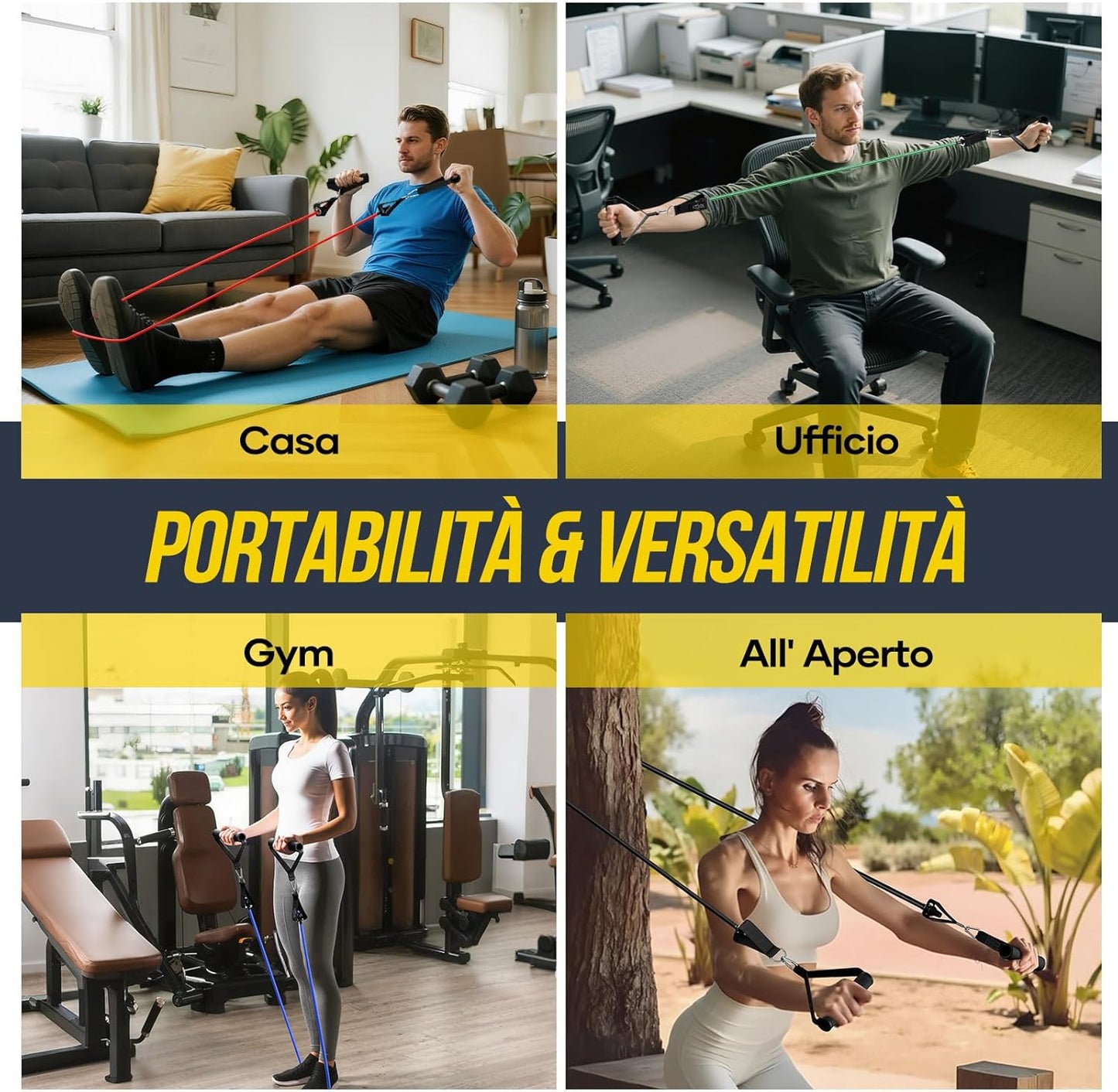 Elastici Fitness,5 Livelli Di Bande Elastico Palestra Elastiche Fitness Set Fasce Di Resistenza Con Maniglie,Cinturino Alla Caviglia,Ideale per Yoga,Pilates,Costruzione Muscolare