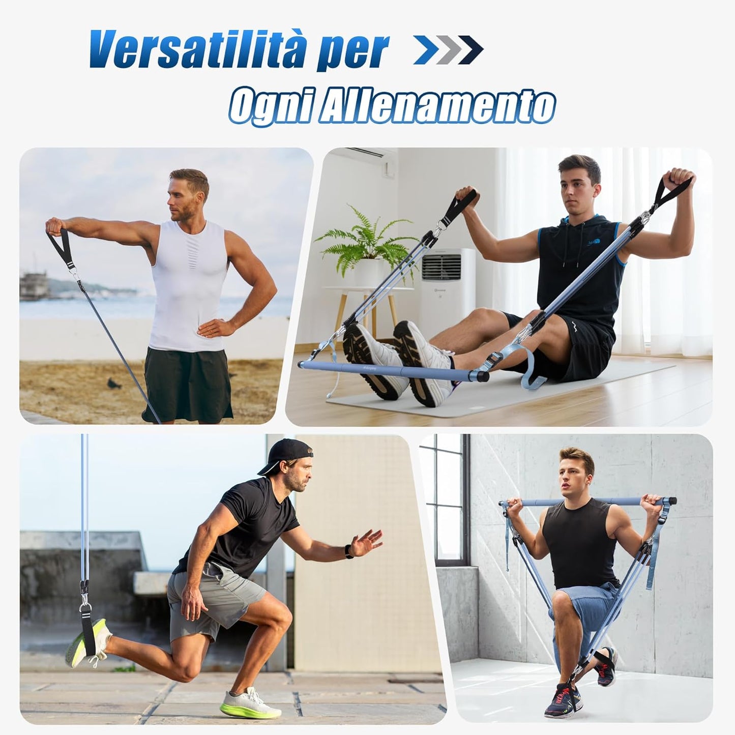 Barra per Pilates, Barra Di Elastici Fitness Con 4/6 Elastico in Lattice Naturale 50-360 O 30-240 O 30-140 O 20-180Lbs E Video Di Esercizi, Adatto All’Allenamento in Famiglia