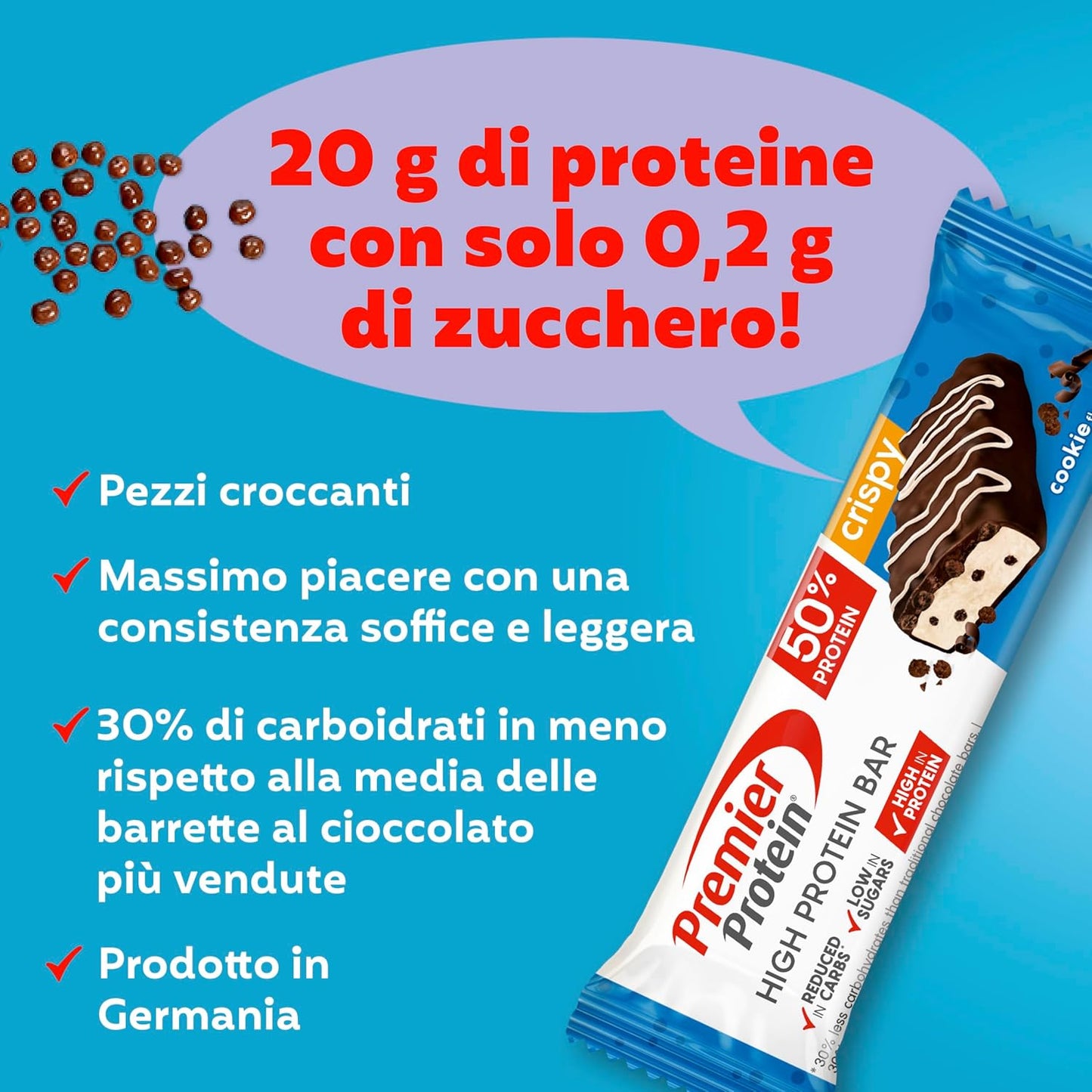 High Protein Bar Crispy Cookie 16X40G - Barretta Ad Alto Contenuto Proteico E a Basso Contenuto Di Zuccheri + Senza Olio Di Palma