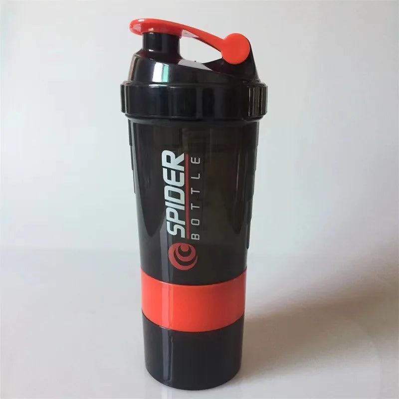 1Pc Protein Shaker Bottle Portable 16Oz Powder Shake Cup 3 Layers Shaker Protein Bottle with 3Oz Twist-Off Cups & Pill Tray