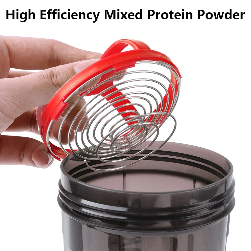 1Pc Protein Shaker Bottle Portable 16Oz Powder Shake Cup 3 Layers Shaker Protein Bottle with 3Oz Twist-Off Cups & Pill Tray