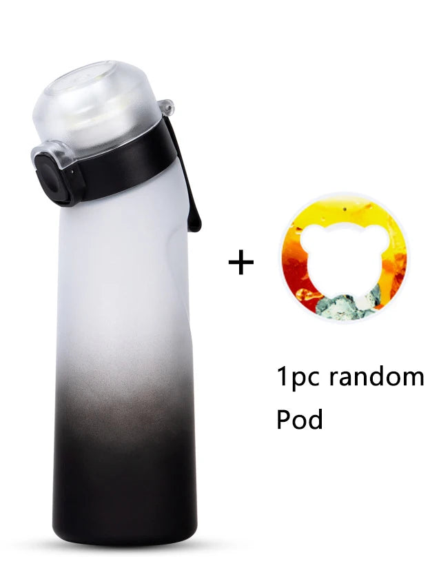 1Pc 650Ml Flavored Water Bottle with Random 1 Flavour Pods Air Water Bottle Frosted Black Air Camping Sport Fitness Cup
