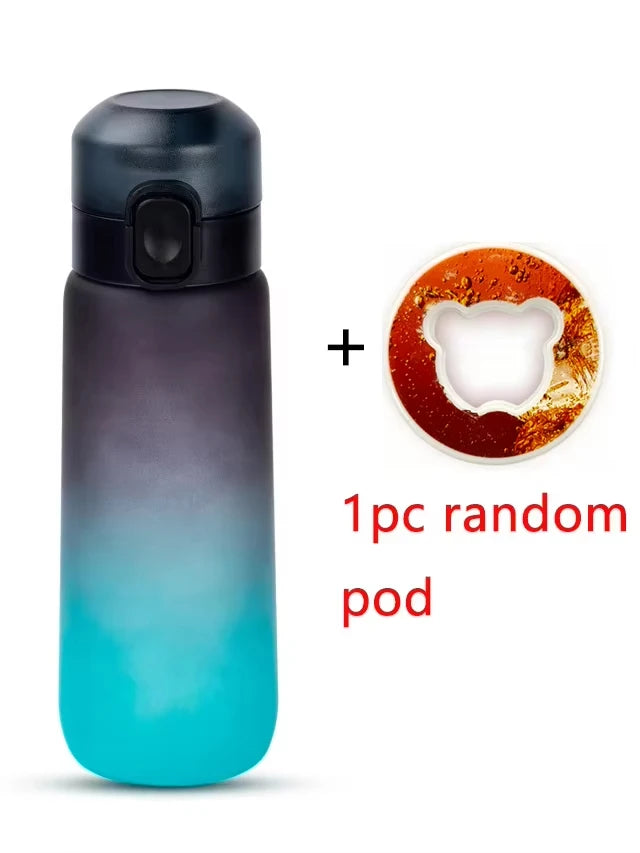 1Pc 650Ml Flavored Water Bottle with Random 1 Flavour Pods Air Water Bottle Frosted Black Air Camping Sport Fitness Cup
