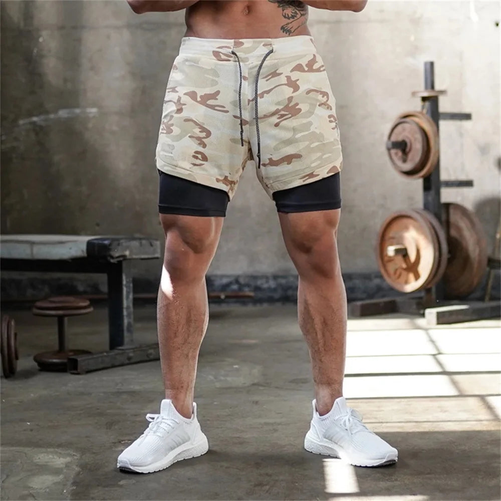 Camo Running Shorts Men Gym Sports Shorts 2 in 1 Quick Dry Workout Training Gym Fitness Jogging Short Pants Summer Men Shorts