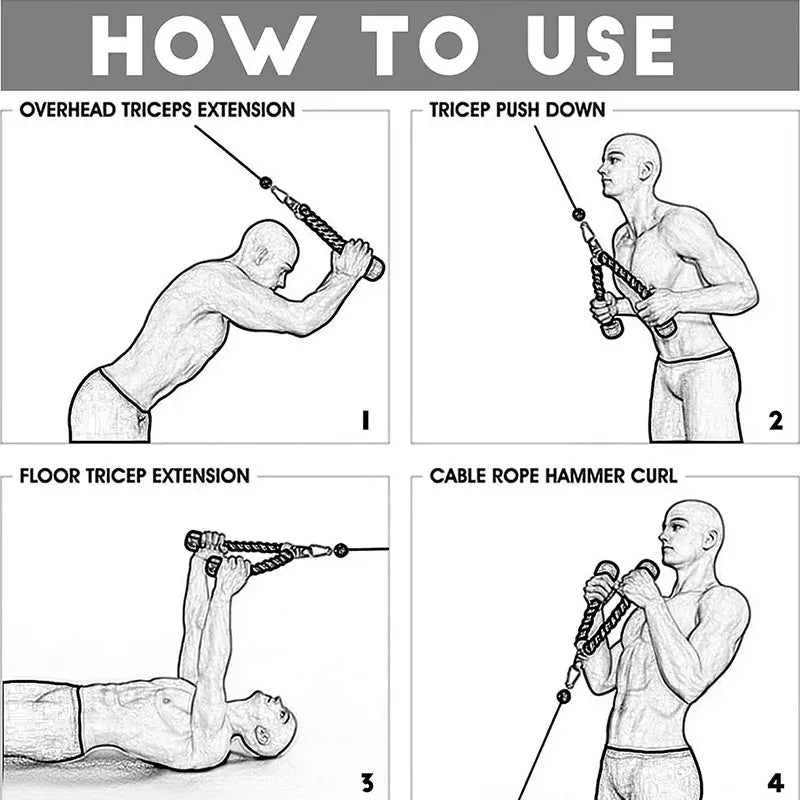 Triceps Rope Pull down Cable Rope Tricep Cord Workout Exercise Back Fitness Strength Bodybuilding Training Gym Equipment Unisex