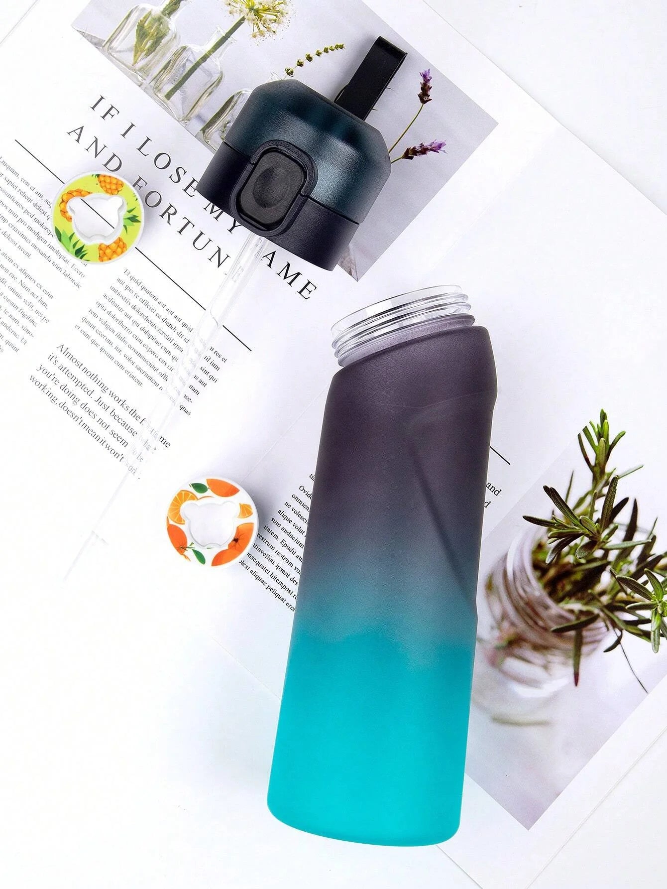 1Pc 650Ml Flavored Water Bottle with Random 1 Flavour Pods Air Water Bottle Frosted Black Air Camping Sport Fitness Cup