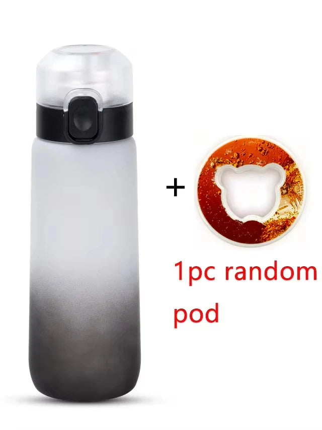 1Pc 650Ml Flavored Water Bottle with Random 1 Flavour Pods Air Water Bottle Frosted Black Air Camping Sport Fitness Cup