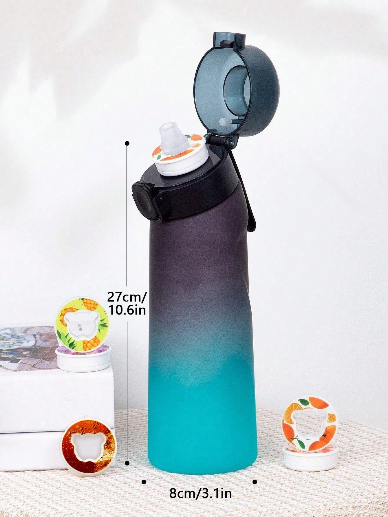 1Pc 650Ml Flavored Water Bottle with Random 1 Flavour Pods Air Water Bottle Frosted Black Air Camping Sport Fitness Cup