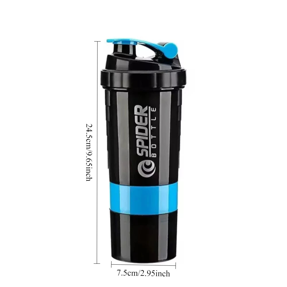 1Pc Protein Shaker Bottle Portable 16Oz Powder Shake Cup 3 Layers Shaker Protein Bottle with 3Oz Twist-Off Cups & Pill Tray