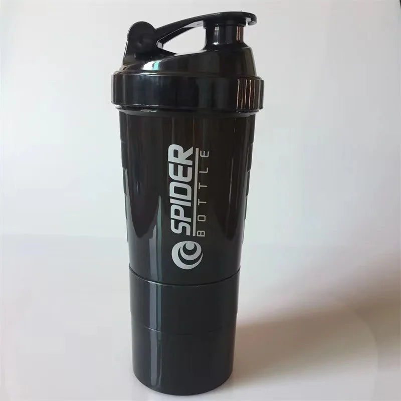 1Pc Protein Shaker Bottle Portable 16Oz Powder Shake Cup 3 Layers Shaker Protein Bottle with 3Oz Twist-Off Cups & Pill Tray