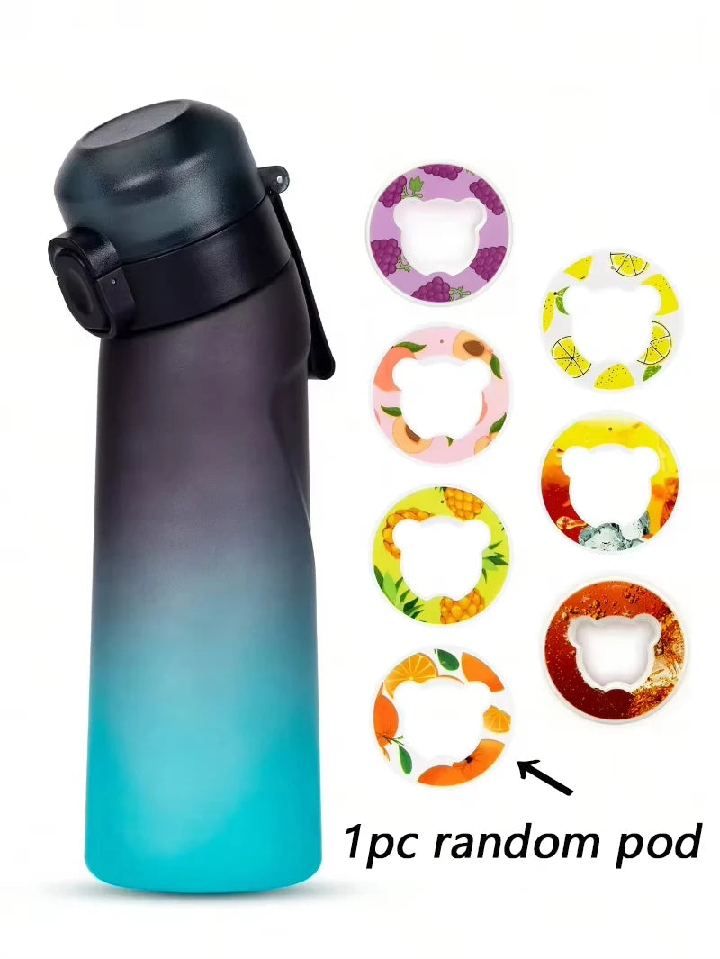 1Pc 650Ml Flavored Water Bottle with Random 1 Flavour Pods Air Water Bottle Frosted Black Air Camping Sport Fitness Cup