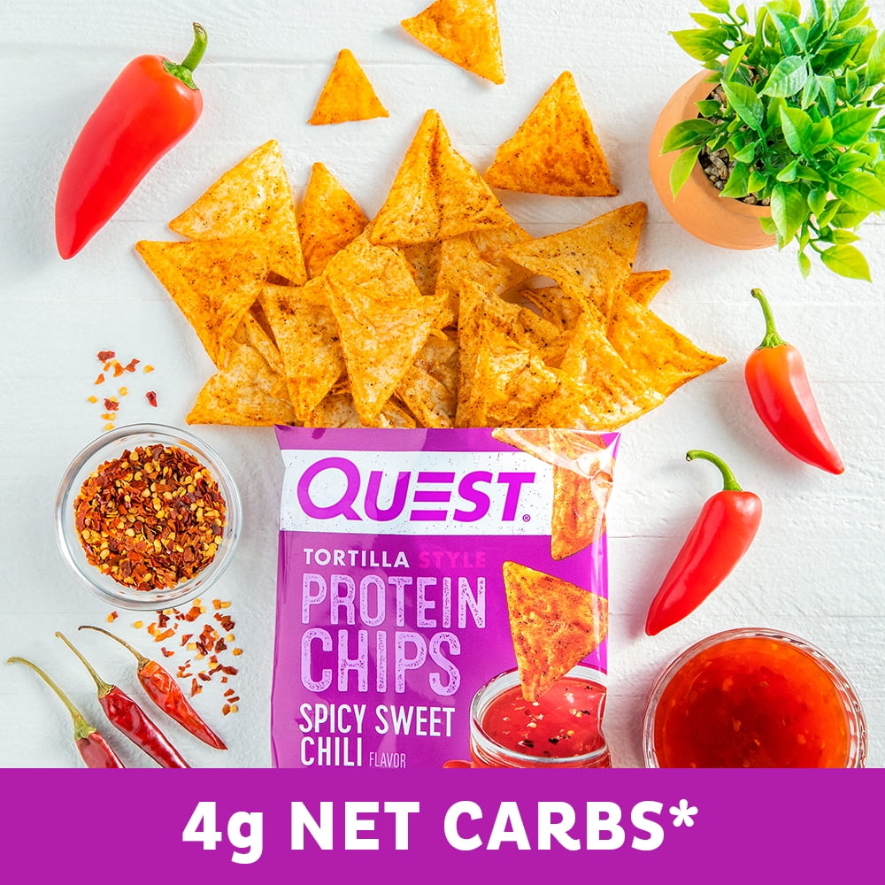 Quest Tortilla Style Protein Chips, Spicy Sweet Chili, High Protein, Baked, Gluten Free, 4 Count