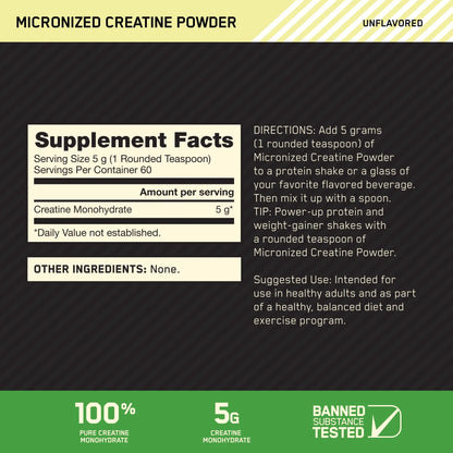 , Micronized Creatine Powder, Unflavored 60 Servings
