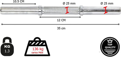 Barre Manubrio - Manubri Con Chiusure Incluse | Coppia O Singoli | Lunghezza 35 O 38 Cm | Ø Diametro Foro 25Mm | Carico Max 136 Kg