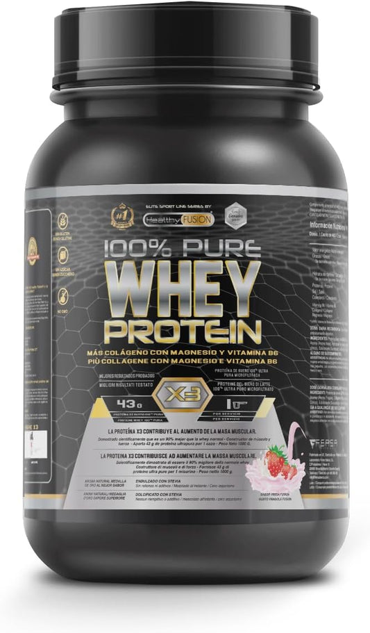 Whey Protein Isolate 100% Pura, Proteine Whey Isolate + Collagene + Magnesio, Proteine Del Siero Di Latte Isolate per Lo Sviluppo Muscolare, 30 Dosi Fragola 1000G