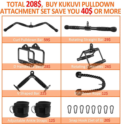 LAT Pulldown Bar Attachments, Cable Machine Accessories for Home Gym, Triceps Rope Pull down Equipment Weight Fitness & Power Exercise Set for Arm Strength Workout