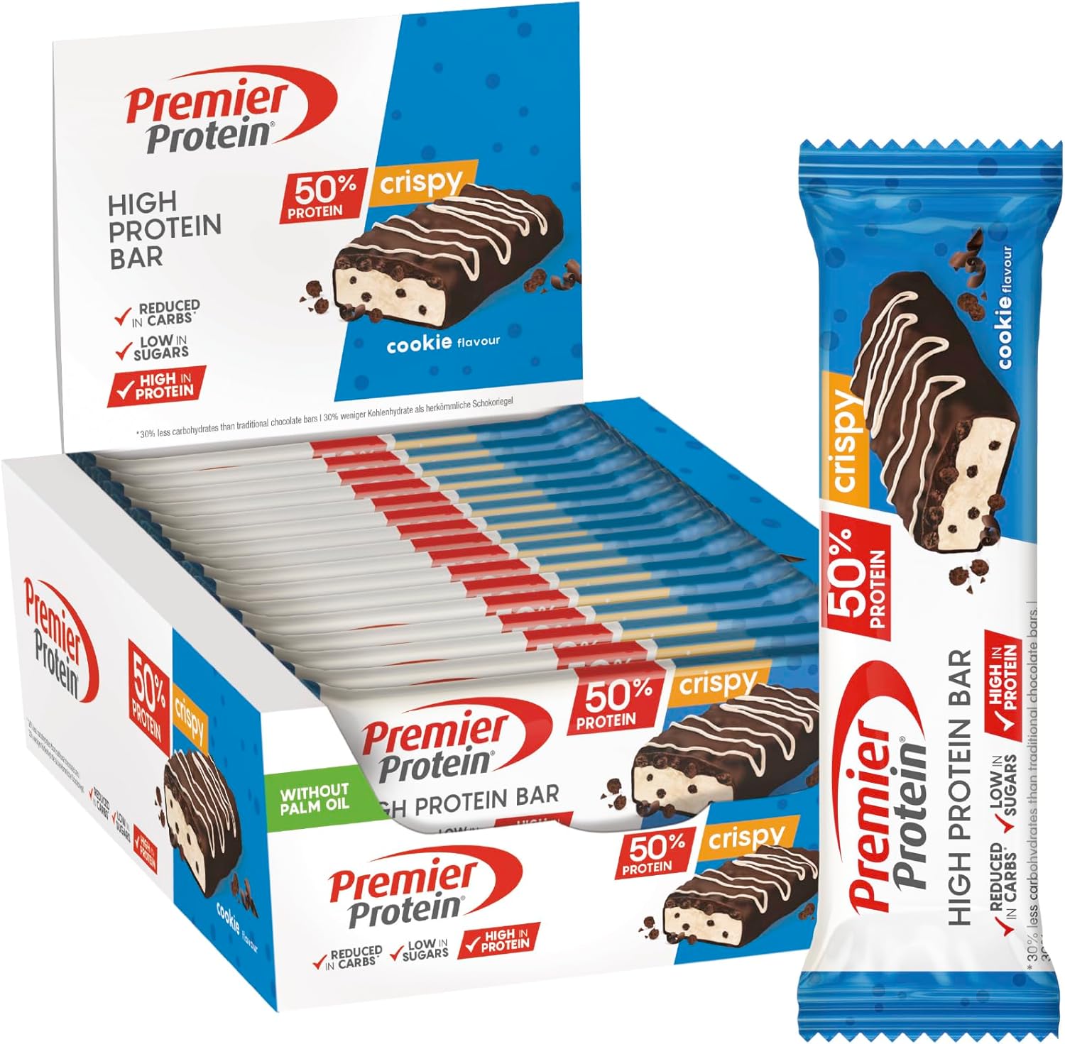 High Protein Bar Crispy Cookie 16X40G - Barretta Ad Alto Contenuto Proteico E a Basso Contenuto Di Zuccheri + Senza Olio Di Palma
