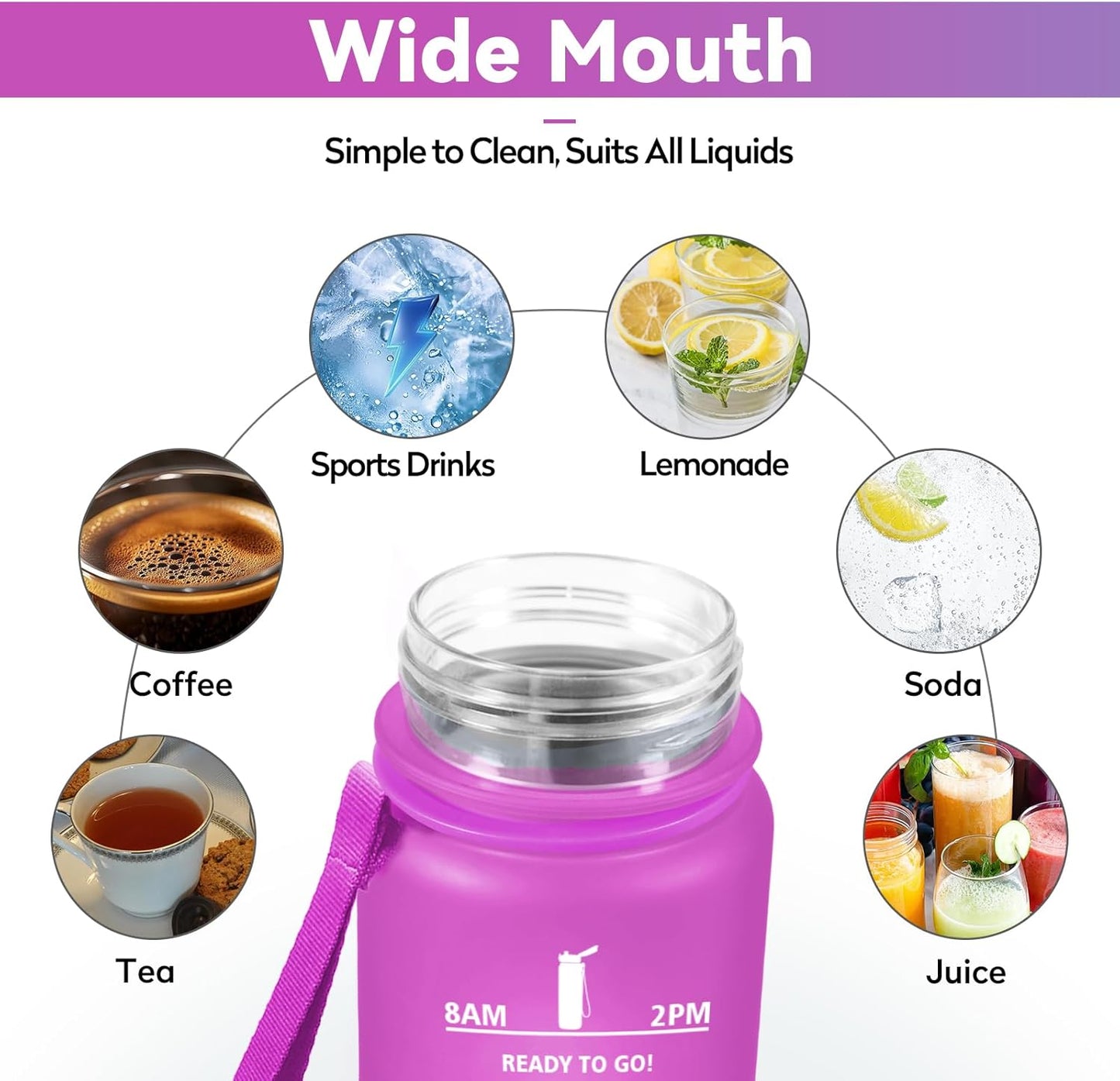 Borraccia 500Ml, Borraccia Con Filtro Senza Perdite, Bottiglia Acqua Sportiva Con Indicatore Del Tempo, Facile Pulizia, Bottiglia Motivazionale per Scuole, Campeggio, Viaggio, Corsa, Ufficio, Gym