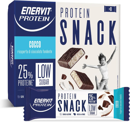 , Protein Snack Al Cocco E Cioccolato Fondente, Low Sugar, Cuore Morbido Al Cocco, Barrette Proteiche, per Il Controllo Del Peso, Ricche in Fibre, Senza Glutine, 8 Barrette Da 27G