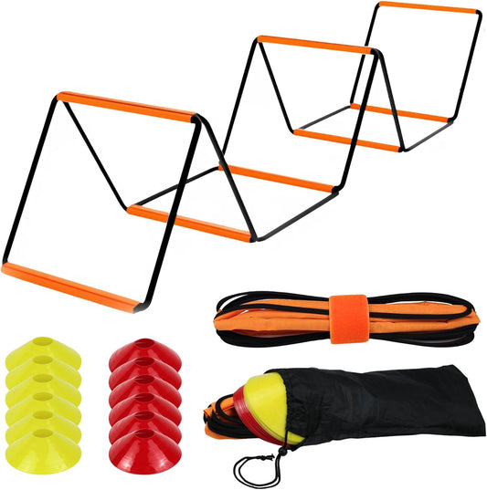 Kit Avanzato Di Allenamento Di Calcio: Scala Di Allenamento Pieghevole E Regolabile + Coni Di Allenamento + Borsa per Riporre Il Calcio.