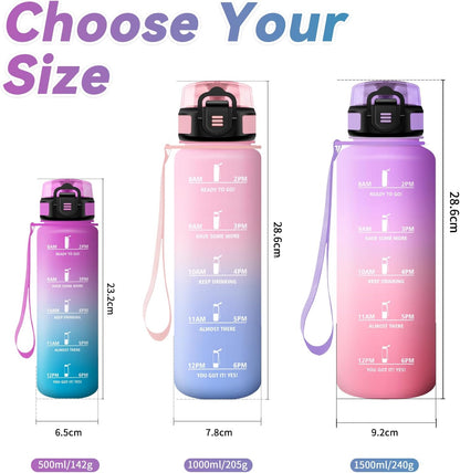 Borraccia 500Ml, Borraccia Con Filtro Senza Perdite, Bottiglia Acqua Sportiva Con Indicatore Del Tempo, Facile Pulizia, Bottiglia Motivazionale per Scuole, Campeggio, Viaggio, Corsa, Ufficio, Gym